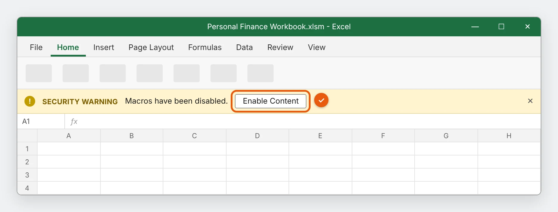 Click Enable Content on the yellow bar.